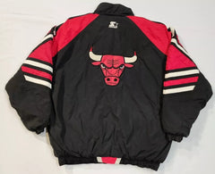 Vintage 90's Chicago Bulls Starter Zip Red & Black Puffer Style Jacket - Size Large - Used