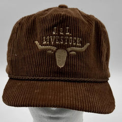 Vintage J&L Livestock Longhorn Corduroy Hat Imperial Headwear Brown Strap-back - Used