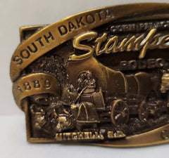 1989 Centennial Corn Palace Stampede Rodeo Brass Belt Buckle South Dakota #114 - Used