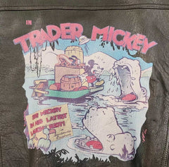 Vintage 90's Disney Store Brown Trader Mickey Mouse Leather Letterman Jacket - Size Large