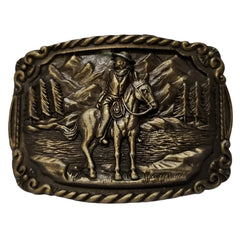 Vintage Horse Cowboy River Crossing Mountain Belt Buckle - Used