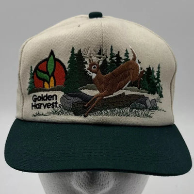 Vintage Golden Harvest Seed K-Products Embroidered Made In USA Snapback Deer Hat - Used