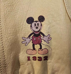 Vintage 90's Disney Store Brown Trader Mickey Mouse Leather Letterman Jacket - Size Large