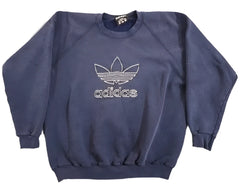 Vintage 90's Unisex Blue Adidas Trefoil White Logo Sweatshirt - Size Large - Used