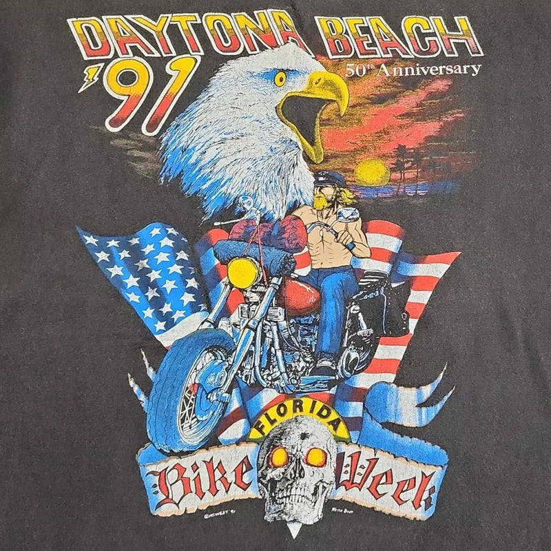 1991 Black 50th Anniversary Daytona Beach Florida Bike Week Single Stitch Shirt - Large