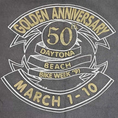 1991 Black 50th Anniversary Daytona Beach Florida Bike Week Single Stitch Shirt - Large