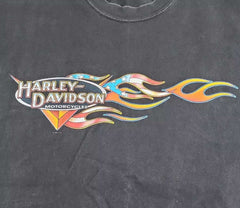 Vintage 2001 Harley Davidson Motorcycle Flame Faribault Minnesota Black Shirt - Size Large