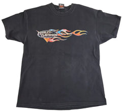 Vintage 2001 Harley Davidson Motorcycle Flame Faribault Minnesota Black Shirt - Size Large - Used