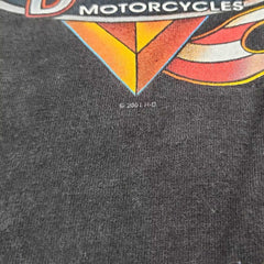 Vintage 2001 Harley Davidson Motorcycle Flame Faribault Minnesota Black Shirt - Size Large