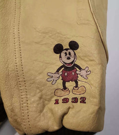 Vintage 90's Disney Store Brown Trader Mickey Mouse Leather Letterman Jacket - Size Medium