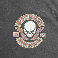 Vintage 2001 Sturgis South Dakota Skull Flames Black T-Shirt - Size Large