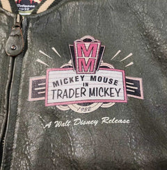 Vintage 90's Disney Store Brown Trader Mickey Mouse Leather Letterman Jacket - Size Medium