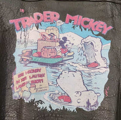 Vintage 90's Disney Store Brown Trader Mickey Mouse Leather Letterman Jacket - Size Medium