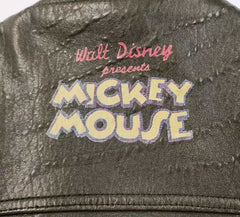 Vintage 90's Disney Store Brown Trader Mickey Mouse Leather Letterman Jacket - Size Medium