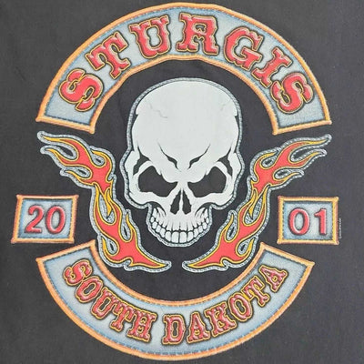 Vintage 2001 Sturgis South Dakota Skull Flames Black T-Shirt - Size Large