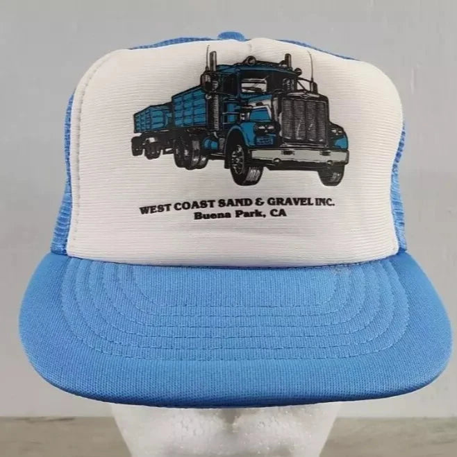 Vintage West Coast Sand Trucker Hat Designer Award Blue Mesh Snapback - Used