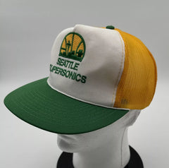 Vintage Corded Seattle Supersonics NBA Mesh Trucker Cap Hat Snap Back Sports Unlimited - Used