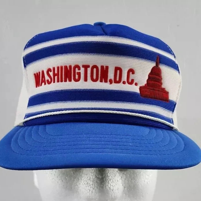 Vintage Washington DC Snapback Hat Trucker Cap Mesh Adjustable Red White Blue - Used