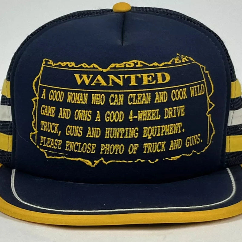 Vintage Sport Time 90's Three Stripe Blue & Yellow Wanted Snapback Cap Hat - Used